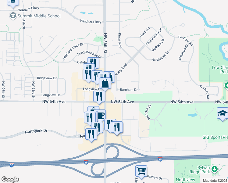 map of restaurants, bars, coffee shops, grocery stores, and more near 5444 Rosemead Street in Johnston