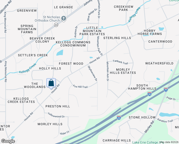 map of restaurants, bars, coffee shops, grocery stores, and more near 7738 Skylineview Drive in Mentor