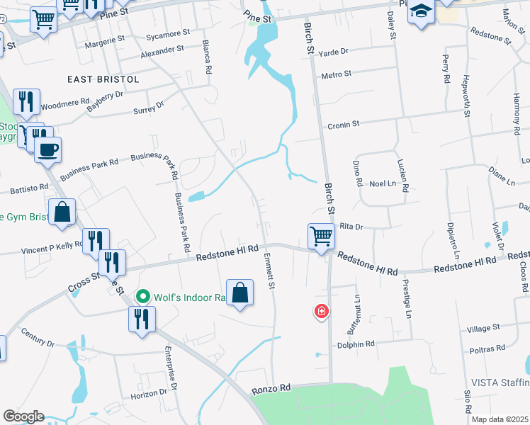 map of restaurants, bars, coffee shops, grocery stores, and more near 549 Emmett Street in Bristol