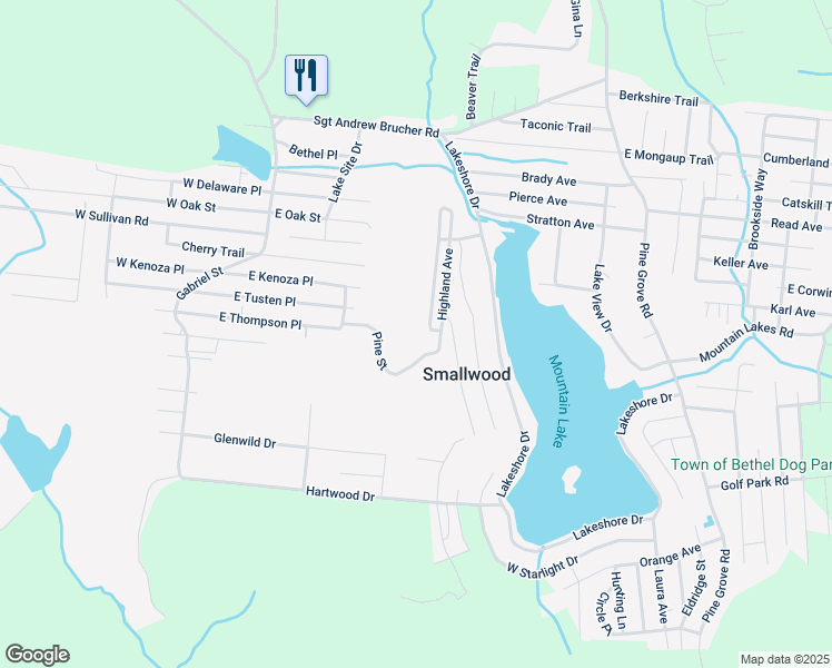 map of restaurants, bars, coffee shops, grocery stores, and more near 103 Highland Avenue in White Lake
