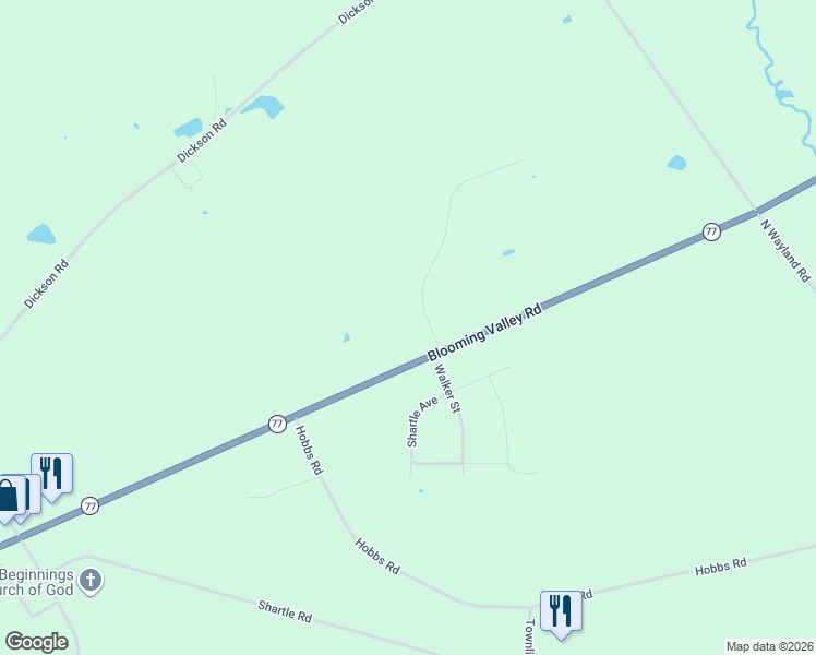map of restaurants, bars, coffee shops, grocery stores, and more near 13701-14299 Oakview Drive in Meadville