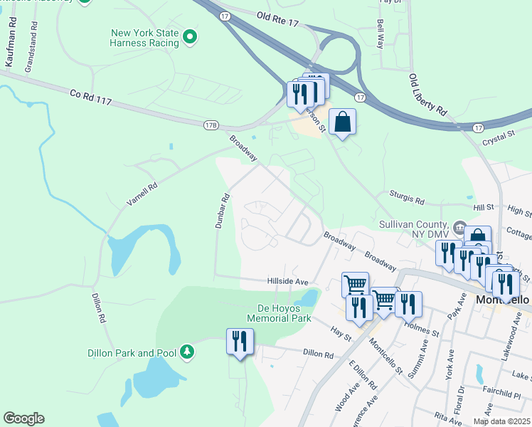map of restaurants, bars, coffee shops, grocery stores, and more near 67 Moon Manor Road in Monticello