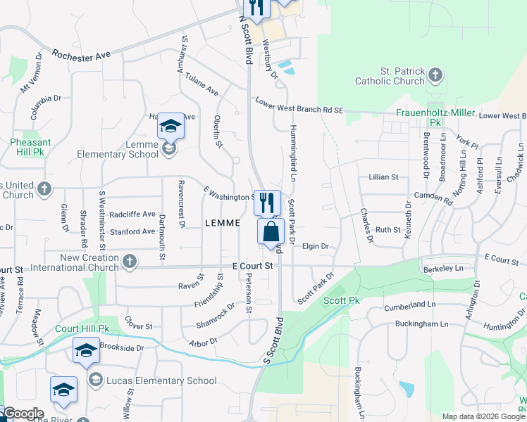 map of restaurants, bars, coffee shops, grocery stores, and more near 111 South Scott Boulevard in Iowa City