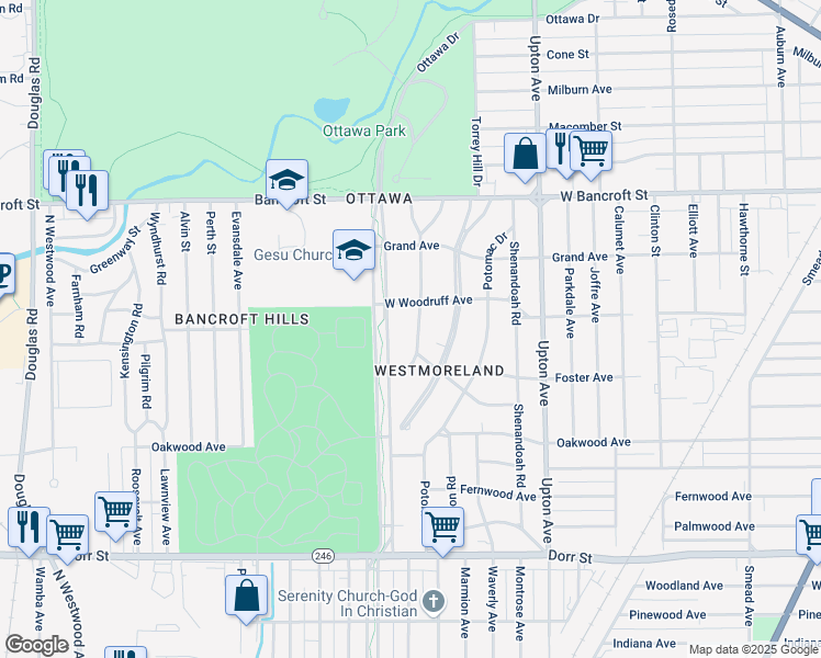 map of restaurants, bars, coffee shops, grocery stores, and more near 1959 Richmond Rd in Toledo