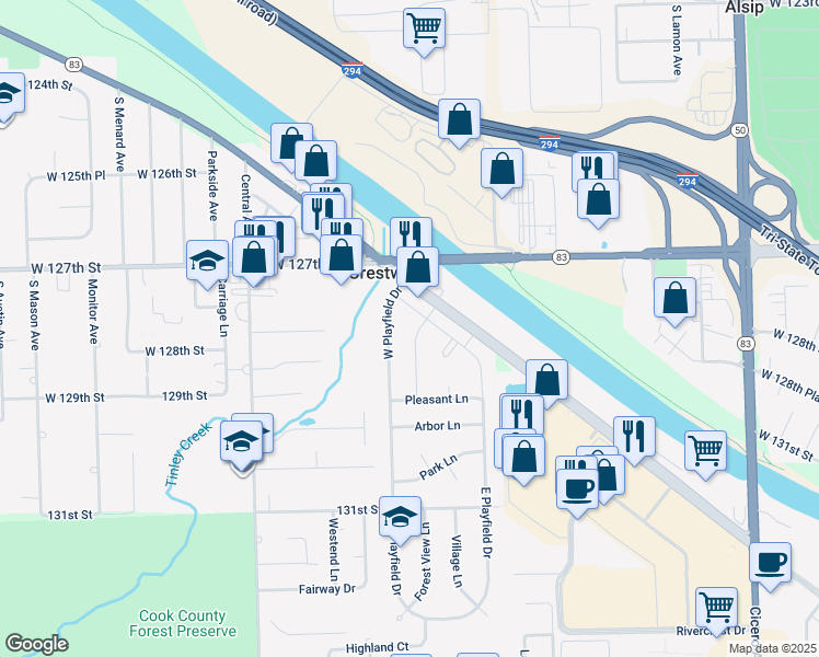 map of restaurants, bars, coffee shops, grocery stores, and more near 12808 Terrace Lane in Midlothian