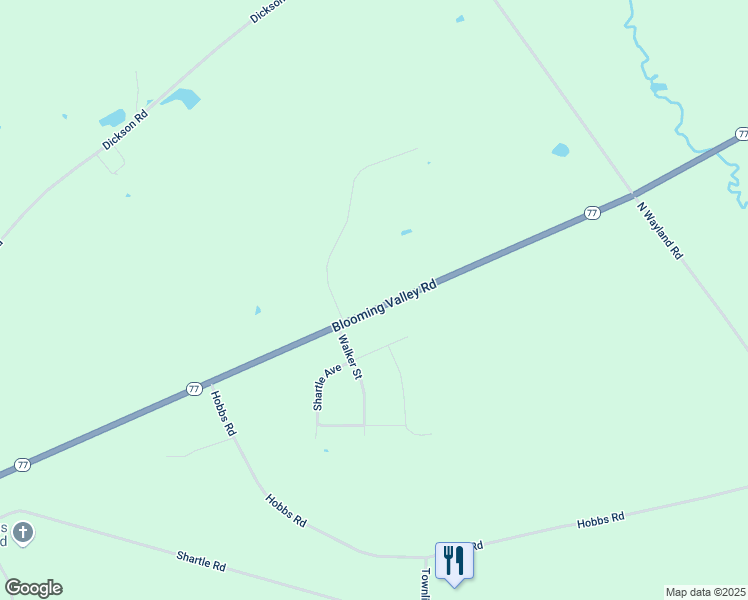 map of restaurants, bars, coffee shops, grocery stores, and more near 22218 Blooming Valley Road in Meadville