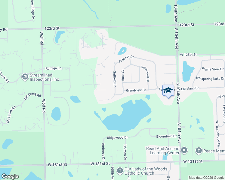 map of restaurants, bars, coffee shops, grocery stores, and more near 12642 Suffield Drive in Palos Park