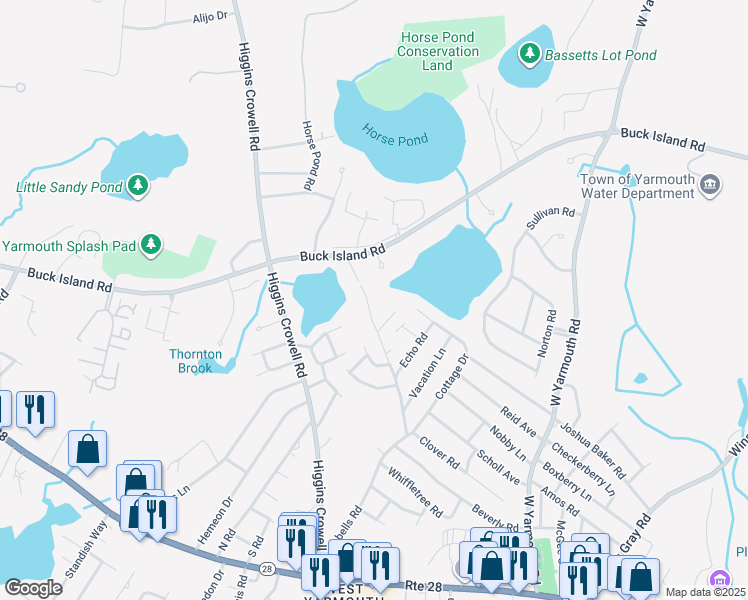 map of restaurants, bars, coffee shops, grocery stores, and more near 75 Partridge Valley Road in Yarmouth