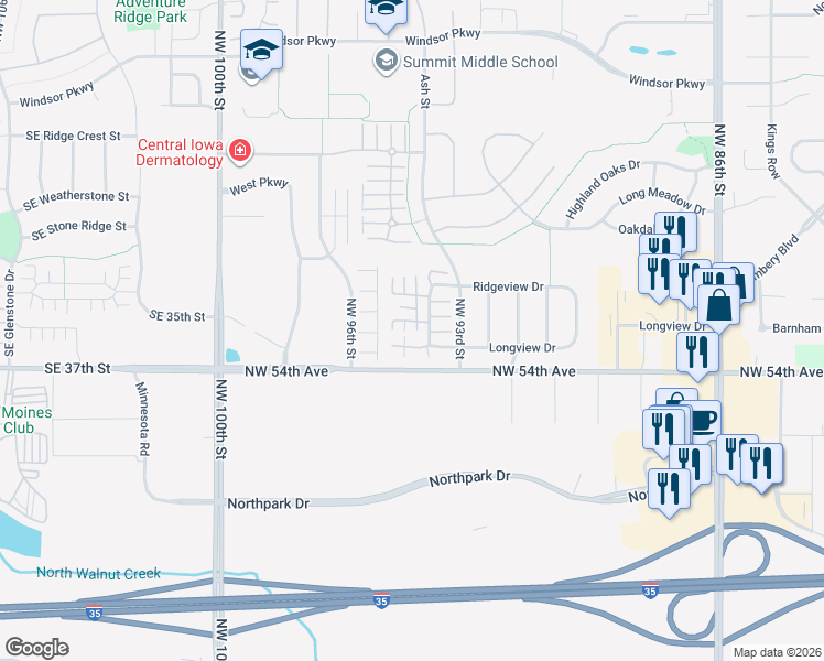 map of restaurants, bars, coffee shops, grocery stores, and more near 5462 Longview Court in Johnston