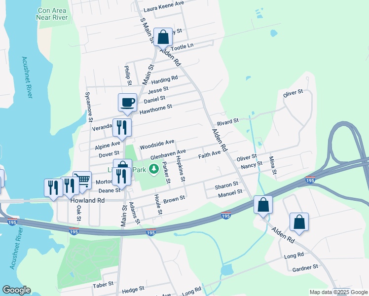 map of restaurants, bars, coffee shops, grocery stores, and more near 28 Glenhaven Avenue in Fairhaven