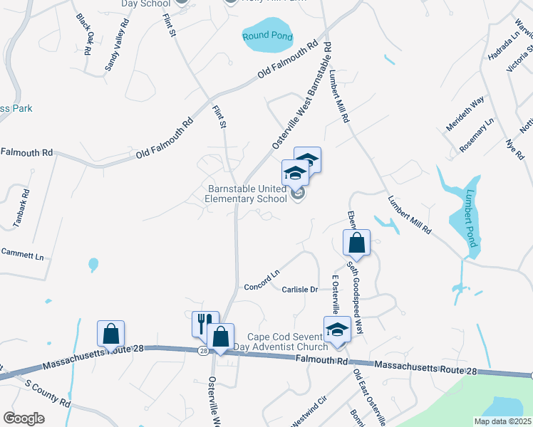 map of restaurants, bars, coffee shops, grocery stores, and more near 646 Osterville West Barnstable Road in Barnstable