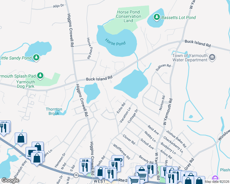 map of restaurants, bars, coffee shops, grocery stores, and more near 11 Elizabeth Lane in Yarmouth