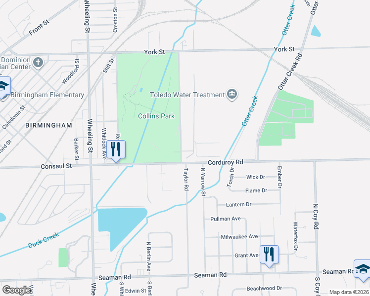 map of restaurants, bars, coffee shops, grocery stores, and more near 434 Collins Park Avenue in Toledo