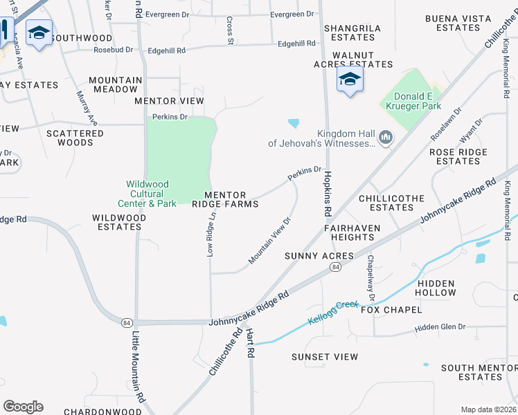 map of restaurants, bars, coffee shops, grocery stores, and more near 8942 Perkins Drive in Mentor