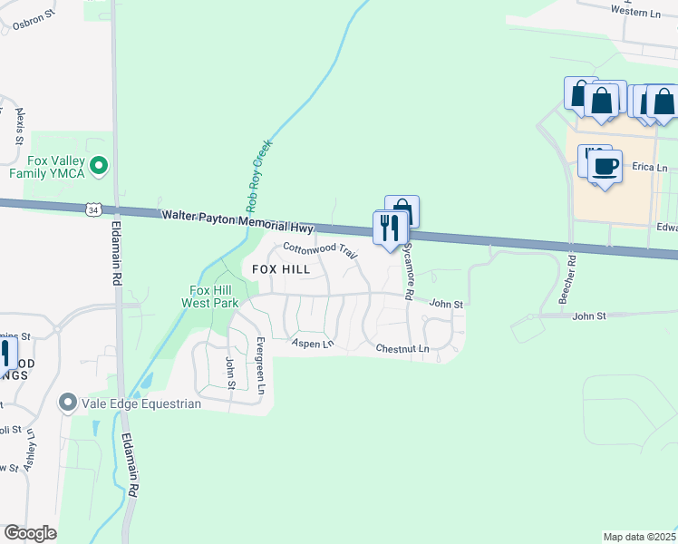 map of restaurants, bars, coffee shops, grocery stores, and more near 1533 Stoneridge Court in Yorkville