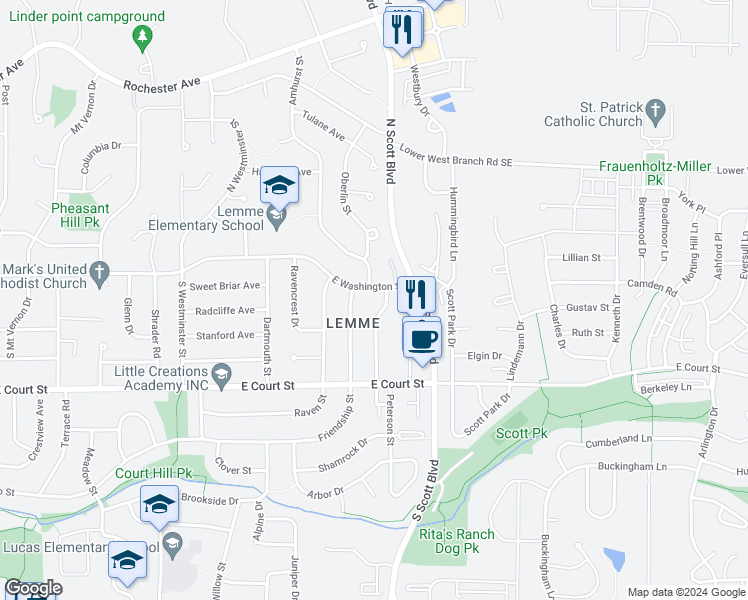 map of restaurants, bars, coffee shops, grocery stores, and more near 127 Cayman Street in Iowa City