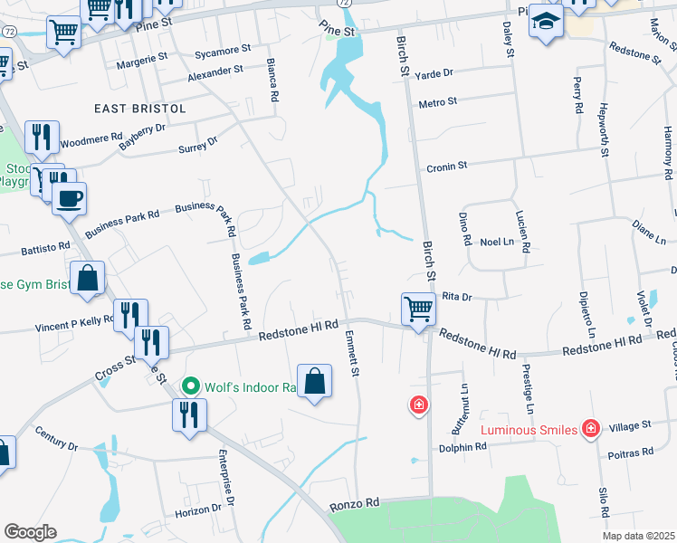 map of restaurants, bars, coffee shops, grocery stores, and more near 460 Emmett Street in Bristol