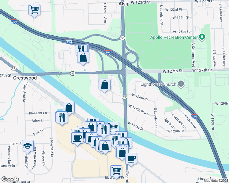 map of restaurants, bars, coffee shops, grocery stores, and more near 4819 West Engle Road in Alsip