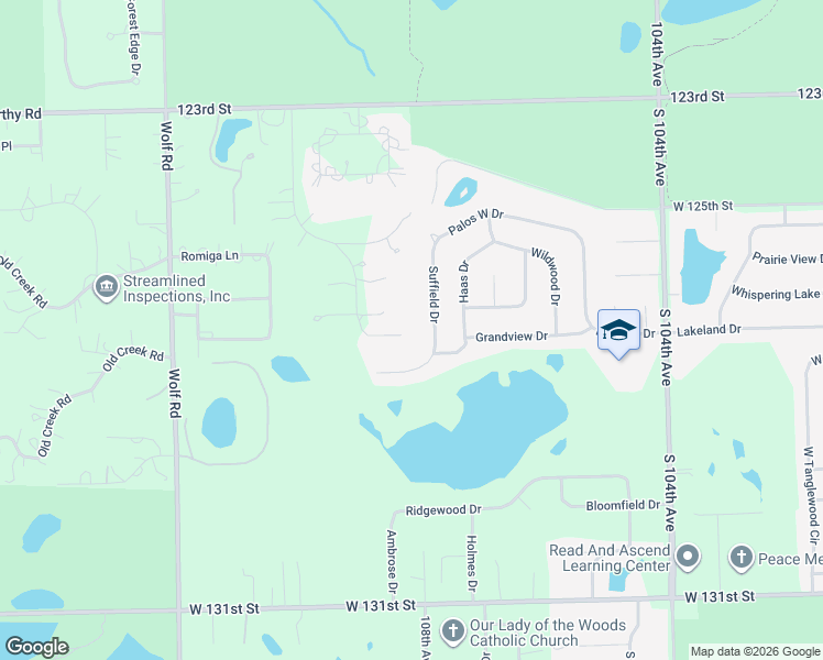 map of restaurants, bars, coffee shops, grocery stores, and more near 12642 Suffield Drive in Palos Park