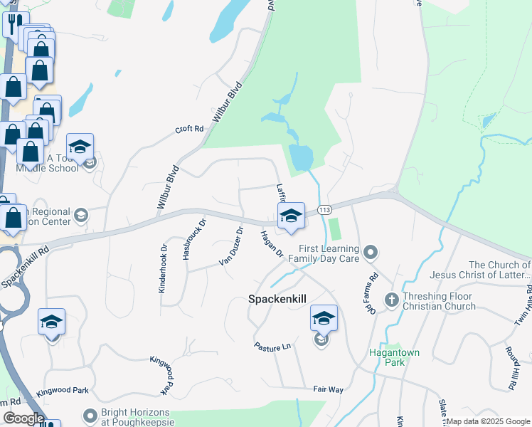 map of restaurants, bars, coffee shops, grocery stores, and more near 95 Spackenkill Rd in Poughkeepsie