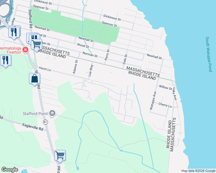map of restaurants, bars, coffee shops, grocery stores, and more near 70 Songbird Lane in Tiverton