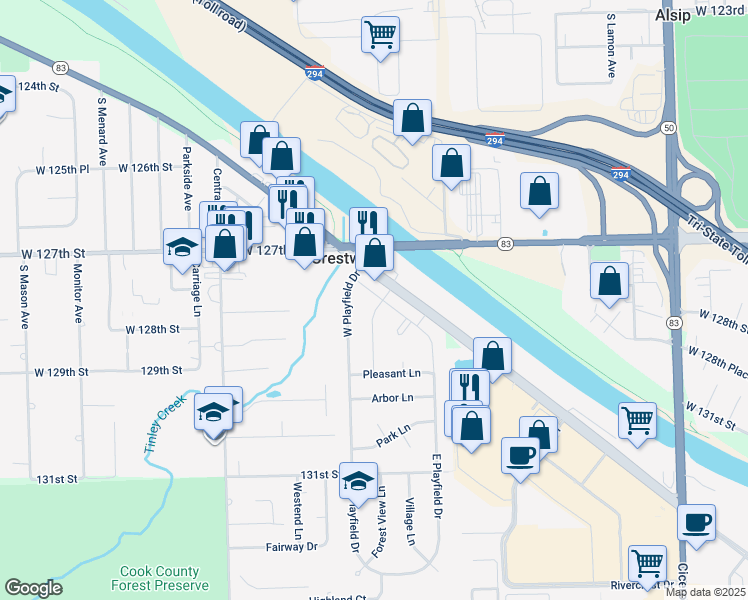 map of restaurants, bars, coffee shops, grocery stores, and more near 12808 Terrace Lane in Midlothian