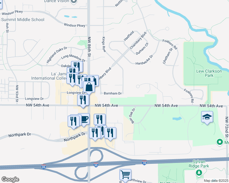 map of restaurants, bars, coffee shops, grocery stores, and more near 8319 Barnham Drive in Johnston