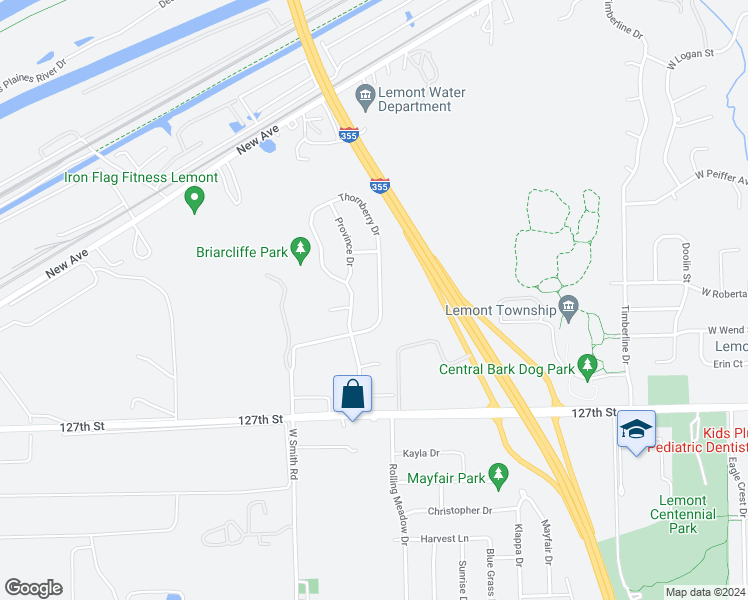 map of restaurants, bars, coffee shops, grocery stores, and more near 12514 Thornberry Drive in Lemont