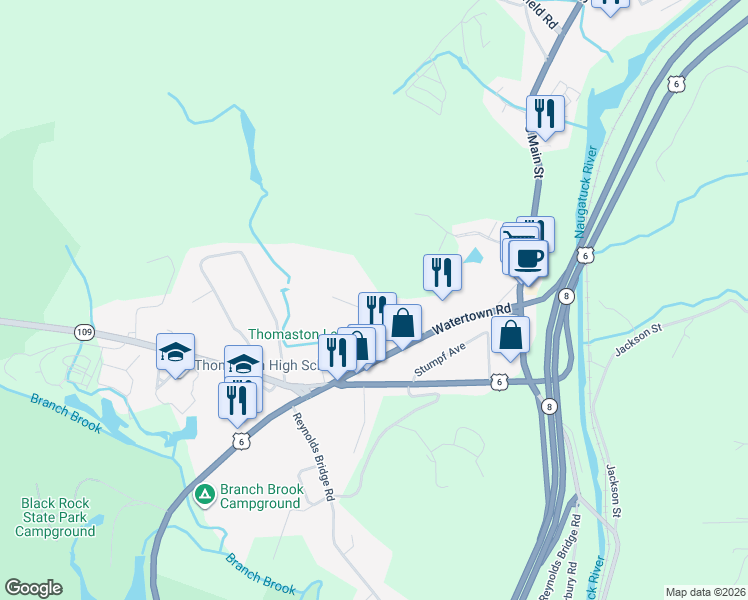 map of restaurants, bars, coffee shops, grocery stores, and more near 50 Leigh Avenue in Thomaston