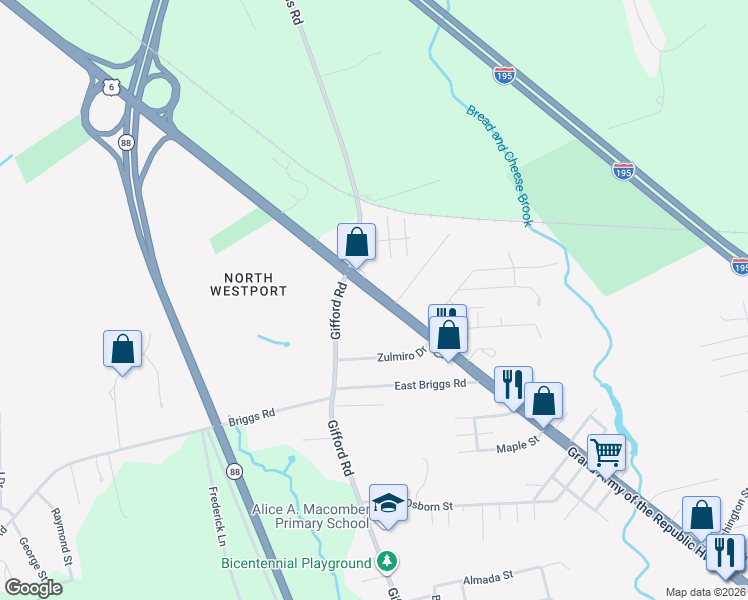 map of restaurants, bars, coffee shops, grocery stores, and more near 611 State Road in Westport