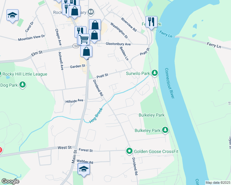 map of restaurants, bars, coffee shops, grocery stores, and more near 410 Meyers Drive in Rocky Hill