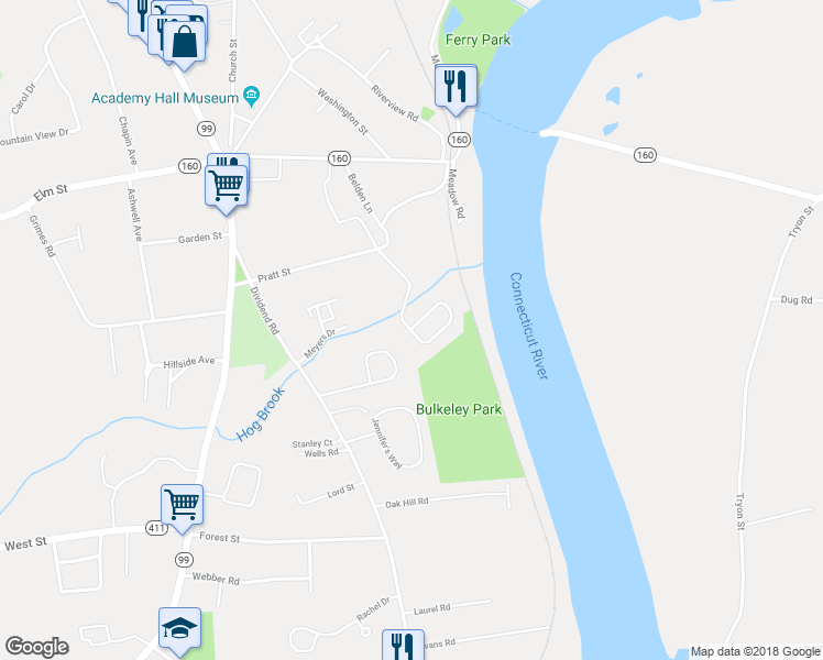 map of restaurants, bars, coffee shops, grocery stores, and more near 87 Brookwood Drive in Rocky Hill
