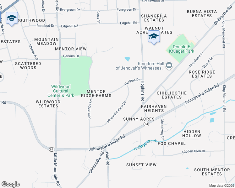 map of restaurants, bars, coffee shops, grocery stores, and more near 8942 Perkins Drive in Mentor