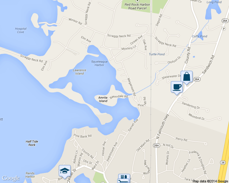 map of restaurants, bars, coffee shops, grocery stores, and more near 30 Baxendale Road in Bourne