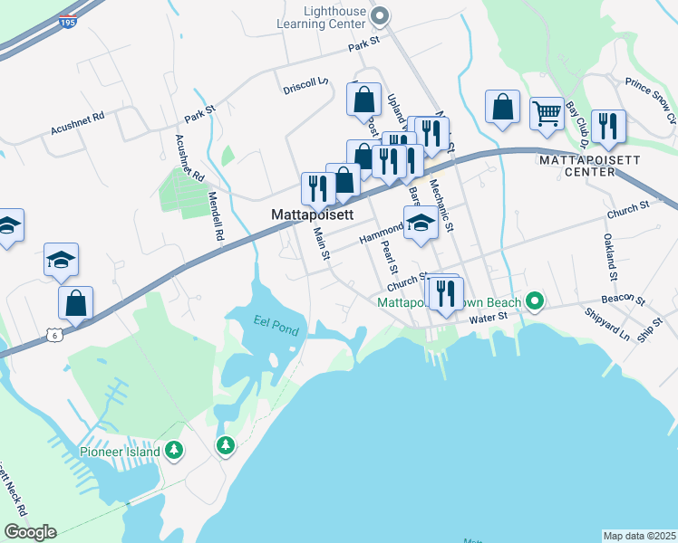 map of restaurants, bars, coffee shops, grocery stores, and more near 28 Main Street in Mattapoisett