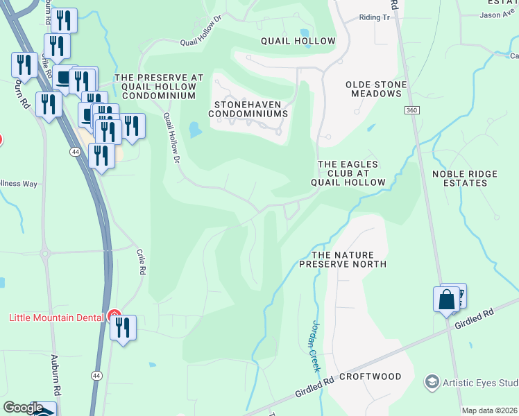 map of restaurants, bars, coffee shops, grocery stores, and more near 7759 Rockdove Lane in Painesville
