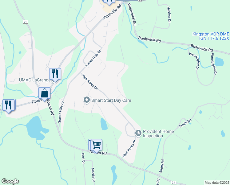 map of restaurants, bars, coffee shops, grocery stores, and more near 52 High Acres Drive in Poughkeepsie