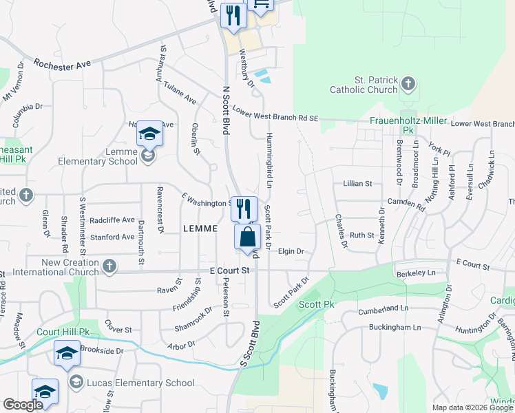 map of restaurants, bars, coffee shops, grocery stores, and more near 931 Scott Park Drive in Iowa City