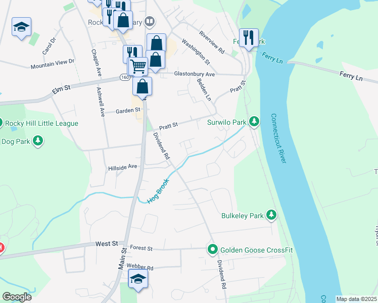 map of restaurants, bars, coffee shops, grocery stores, and more near 403 Meyers Drive in Rocky Hill