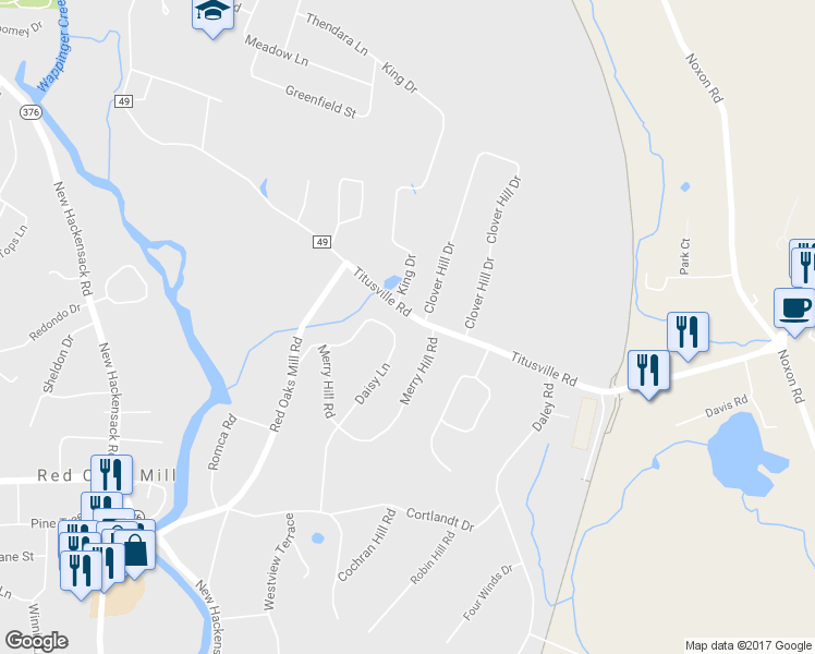 map of restaurants, bars, coffee shops, grocery stores, and more near 15 Daisy Lane in Poughkeepsie