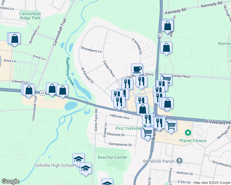map of restaurants, bars, coffee shops, grocery stores, and more near 516 Powers Court in Yorkville