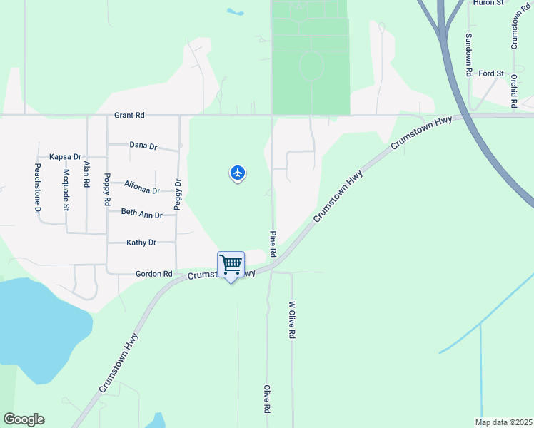 map of restaurants, bars, coffee shops, grocery stores, and more near 57301 Pine Road in South Bend