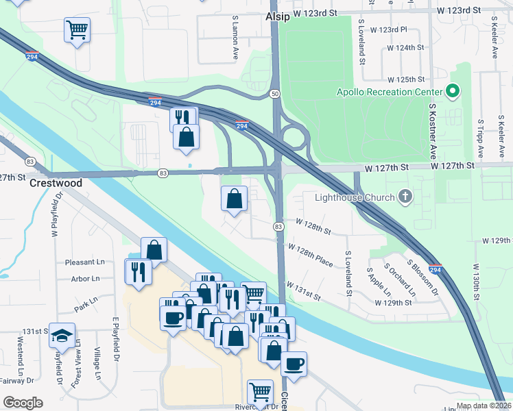 map of restaurants, bars, coffee shops, grocery stores, and more near 4819 West Engle Road in Alsip