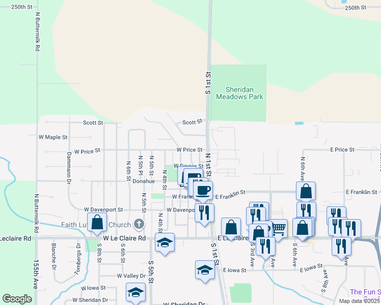 map of restaurants, bars, coffee shops, grocery stores, and more near 280 West Davies Street in Eldridge