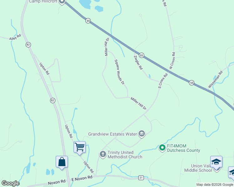map of restaurants, bars, coffee shops, grocery stores, and more near 107 Miller Hill Drive in Lagrangeville