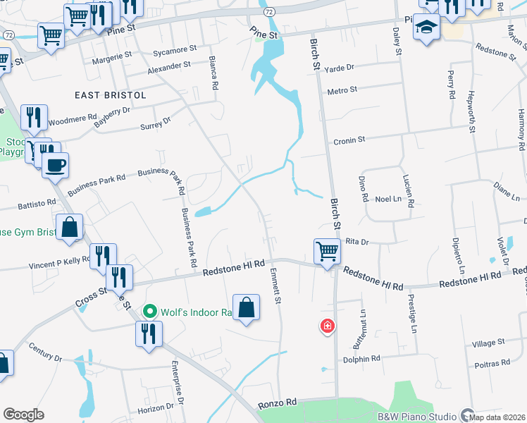 map of restaurants, bars, coffee shops, grocery stores, and more near 460 Emmett Street in Bristol