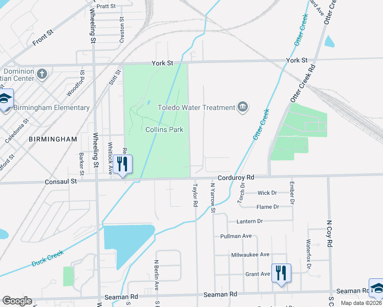 map of restaurants, bars, coffee shops, grocery stores, and more near 434 Collins Park Avenue in Toledo