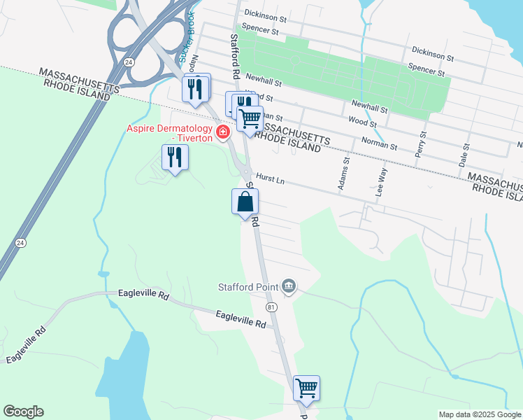 map of restaurants, bars, coffee shops, grocery stores, and more near 10 Kitchener Street in Tiverton