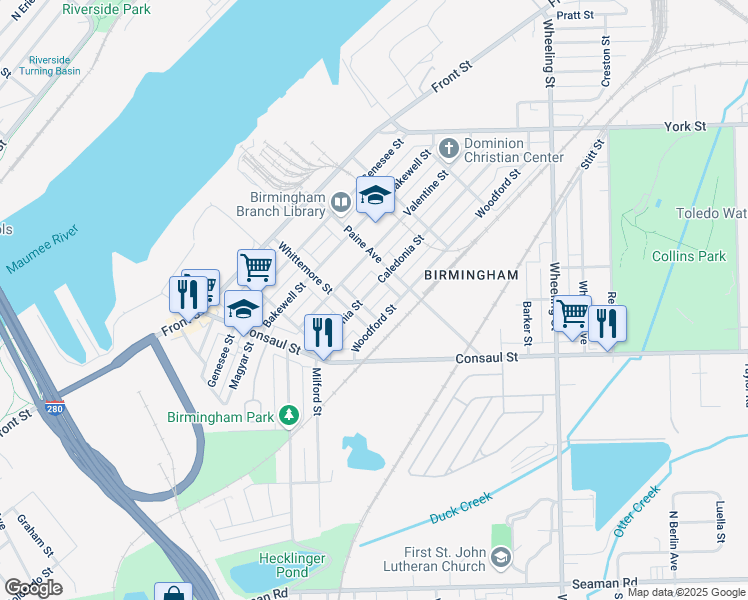map of restaurants, bars, coffee shops, grocery stores, and more near 506 Paine Avenue in Toledo