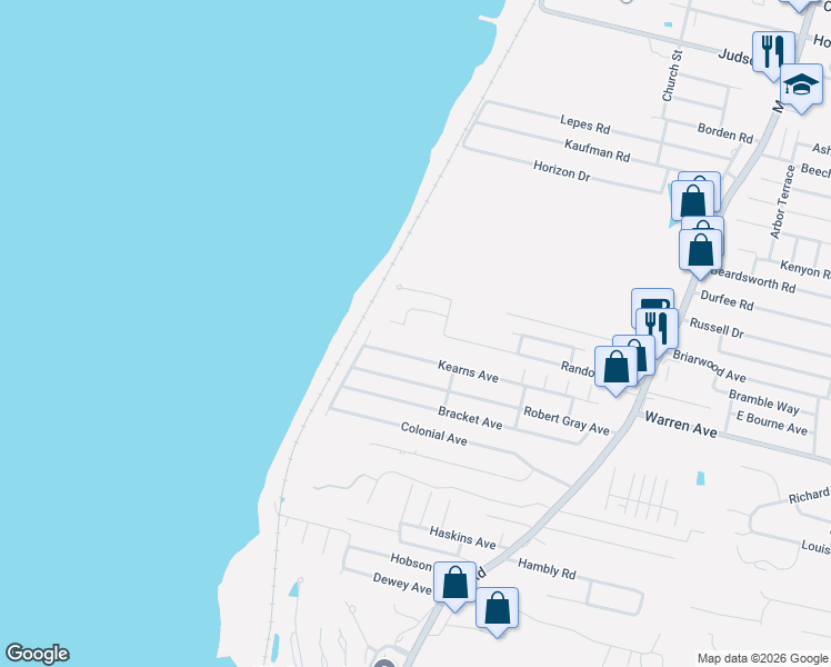 map of restaurants, bars, coffee shops, grocery stores, and more near 39 Last Street in Tiverton